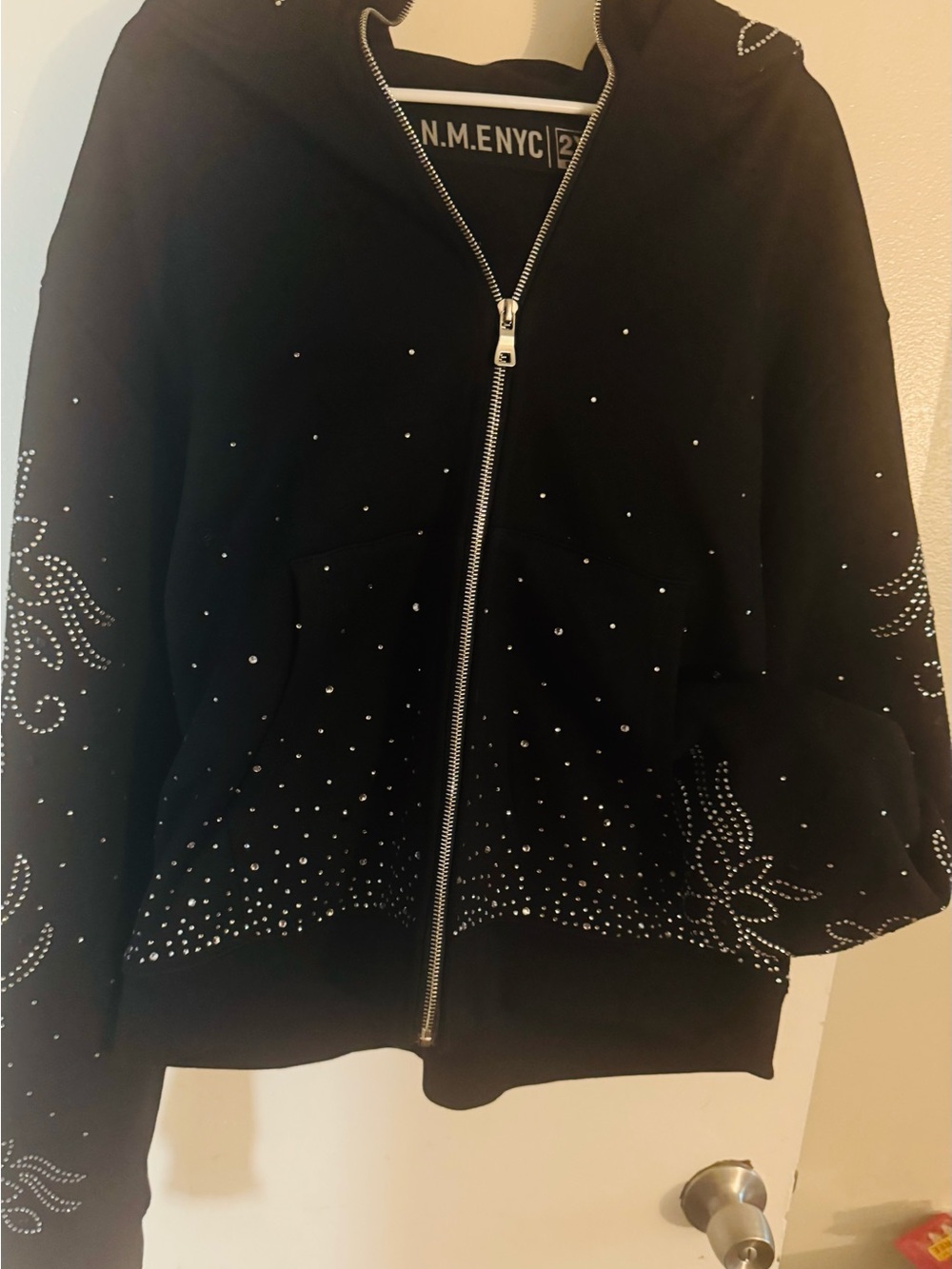 Black Rhinestone Zip Hoodie
